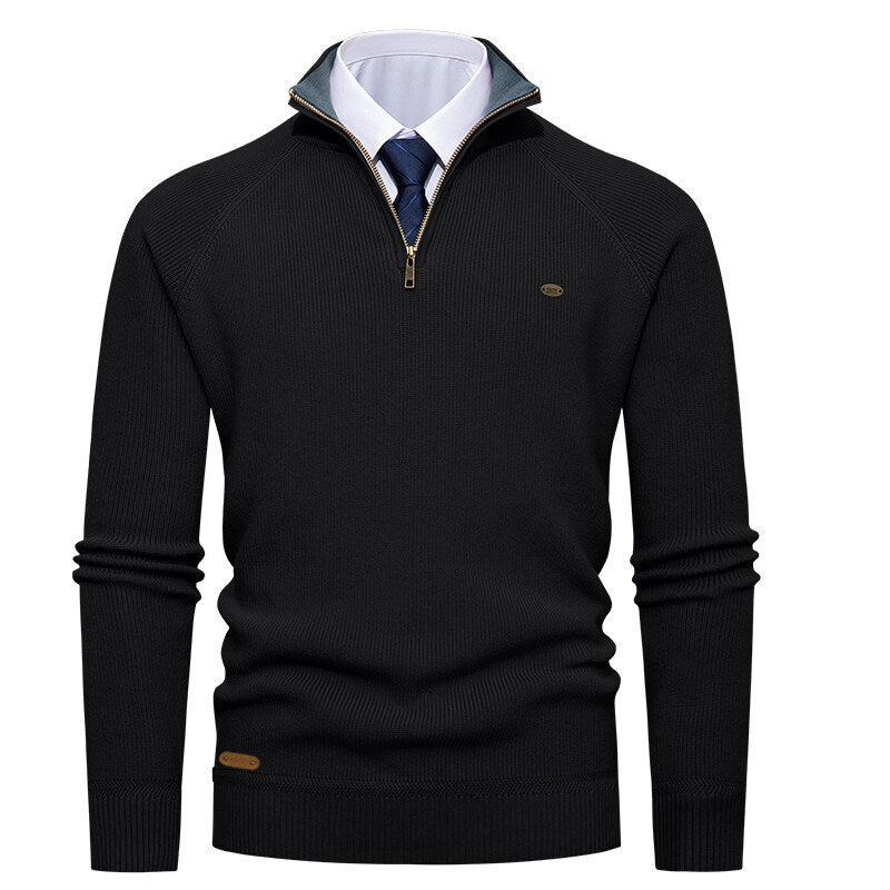 Men's Elegant Stand-Up Collar Zipper Knitted Sweater