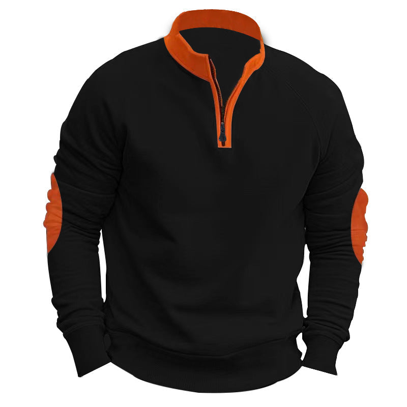 Men's Sports Pullover Quarter-Zip Contrast Sleeve Modern
