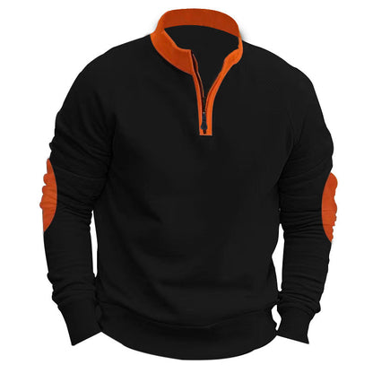 Men's Sports Pullover Quarter-Zip Contrast Sleeve Modern