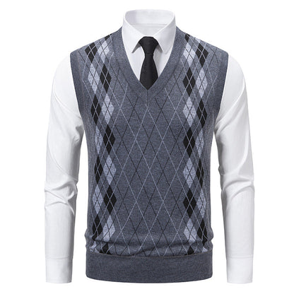 Men's Sleeveless Sweaters Argyle Pattern Elegant Design