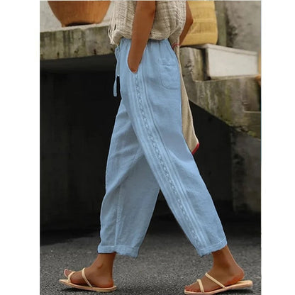 Women's Linen Trousers, Lightweight for Summer with Buttons