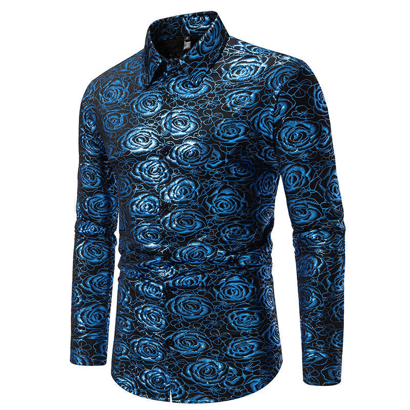 Men's Long-Sleeve Floral Shirt Gold Elegance