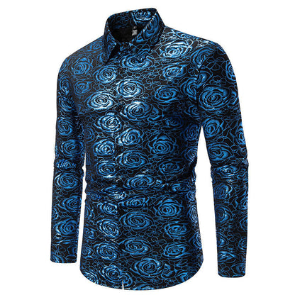 Men's Long-Sleeve Floral Shirt Gold Elegance