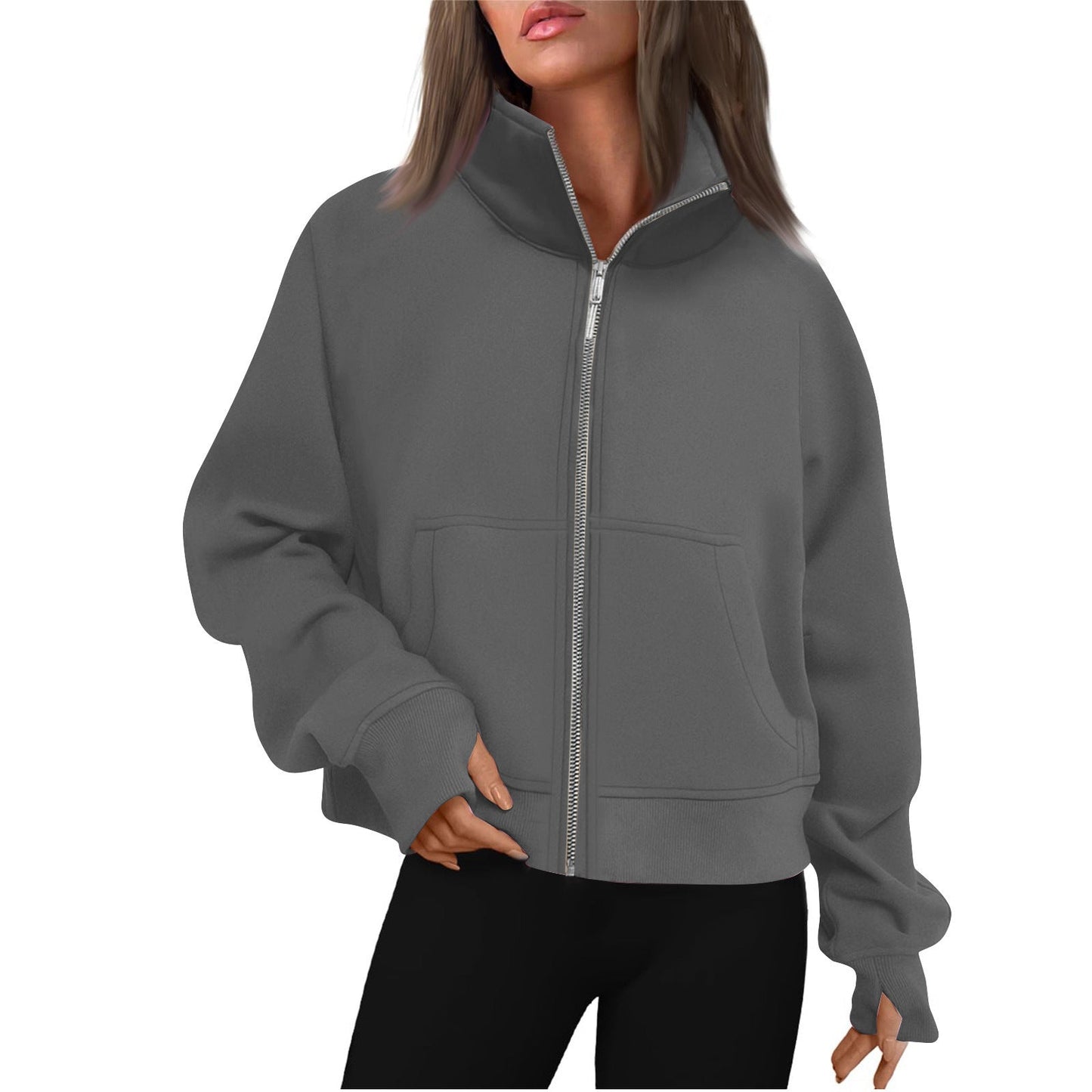 Damen Sweatjacke Bequem Hochkragen Style