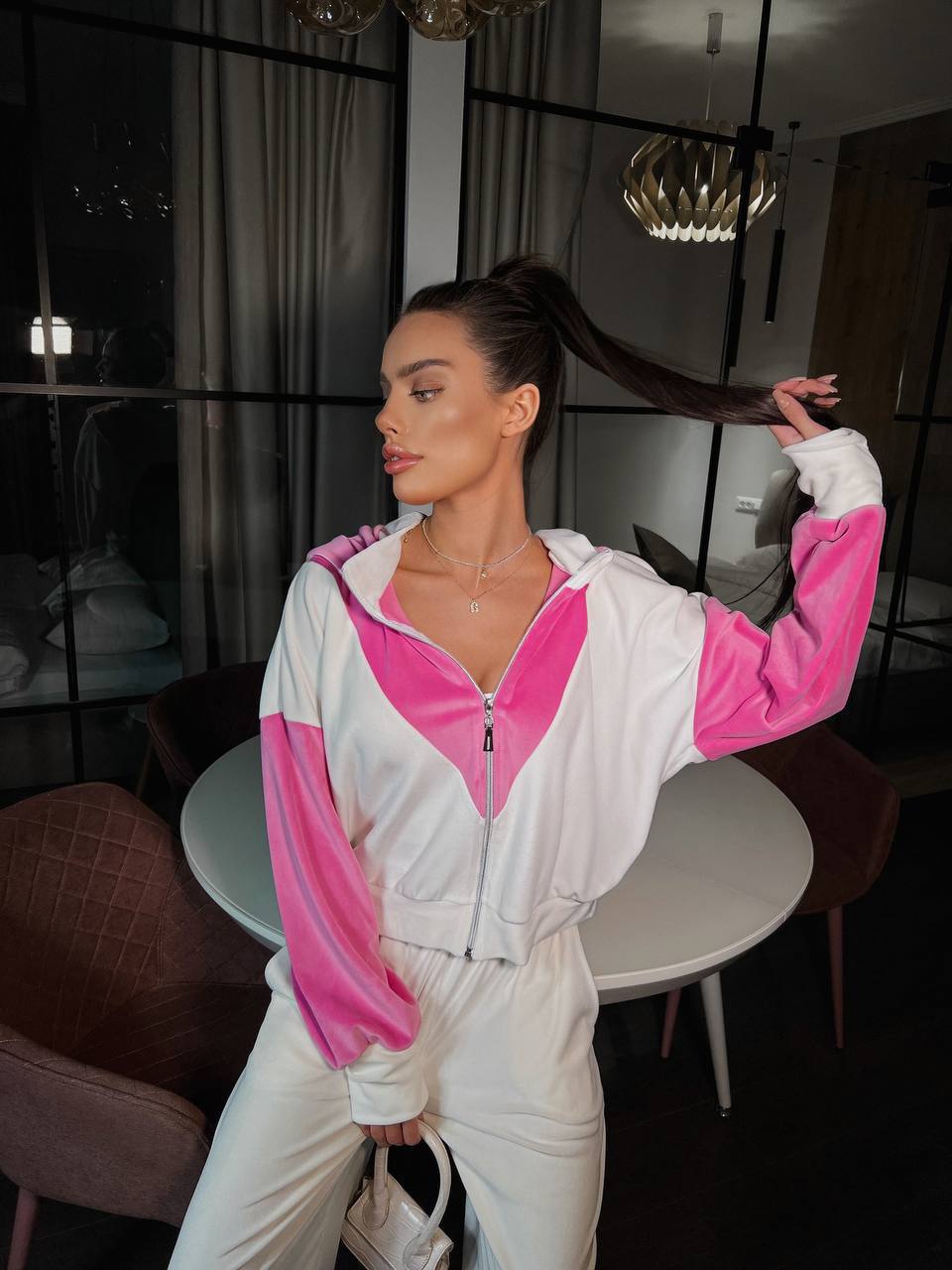 Women's Velour Sports Set Contrast Colors Practical