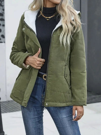 Women's Short Coat Warm Fleece Hood Zipper