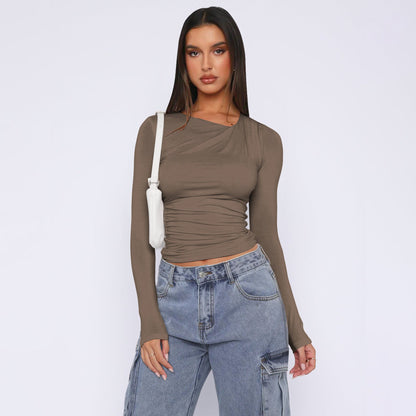 Damen Rippoberteil Asymmetrisch Elegantes Oberteil