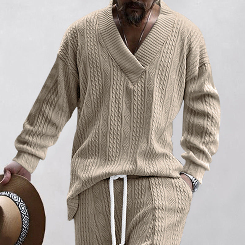 Men's Knitted Jumper Casual V-Neck Cable Knit