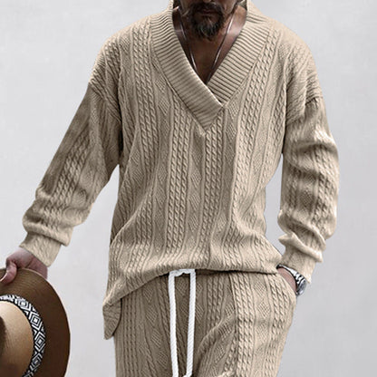 Men's Knitted Jumper Casual V-Neck Cable Knit