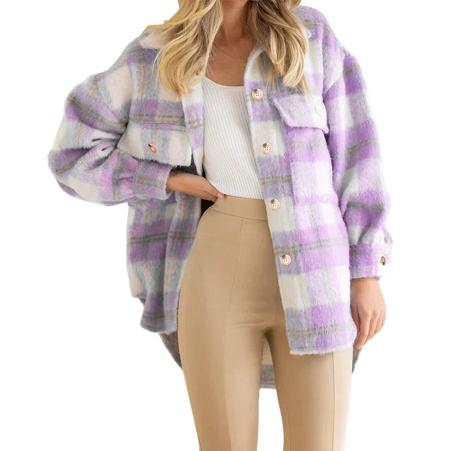 Stylish Women's Plaid Wool Coat Long Winter Coat