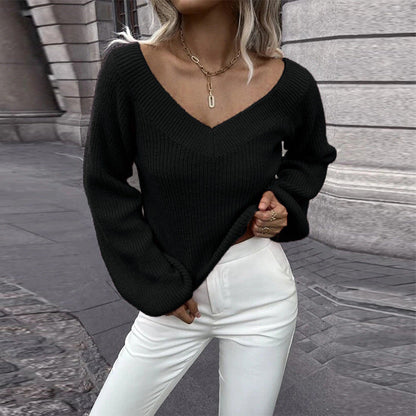 Women's Knitted V-Neck A-Line Sweater Trendy Women's Clothing