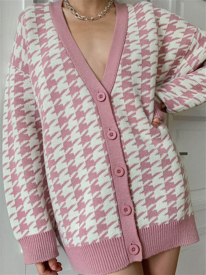 Women's Cardigan Plaid Pattern Trendy V-neck