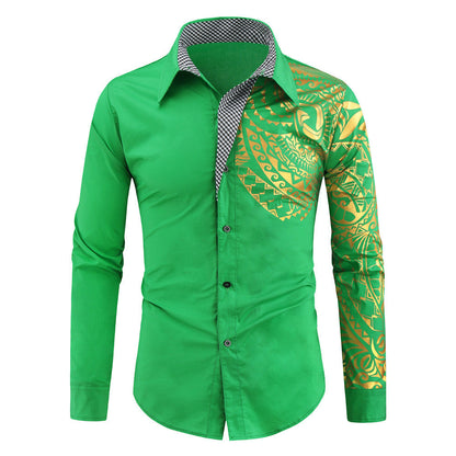 Men's Shirt Exotic Print Design Contrast Collar
