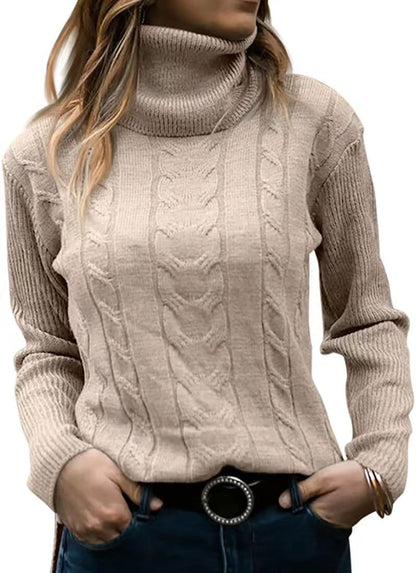 Women's Knitted Jumper Stand-up Collar Cable Knit Elegant
