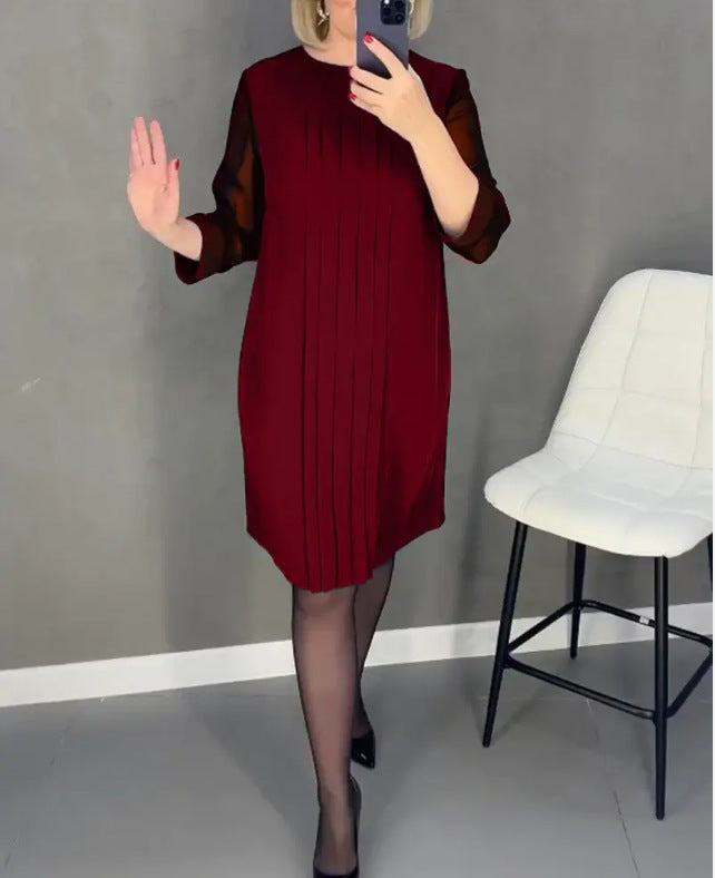 Elegante Kleid Damen Rundhals Plisse - IdealeKleiden
