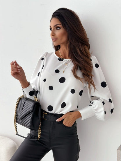 Women's Blouse Elegant Design with Ruffle and Polka Dot Pattern