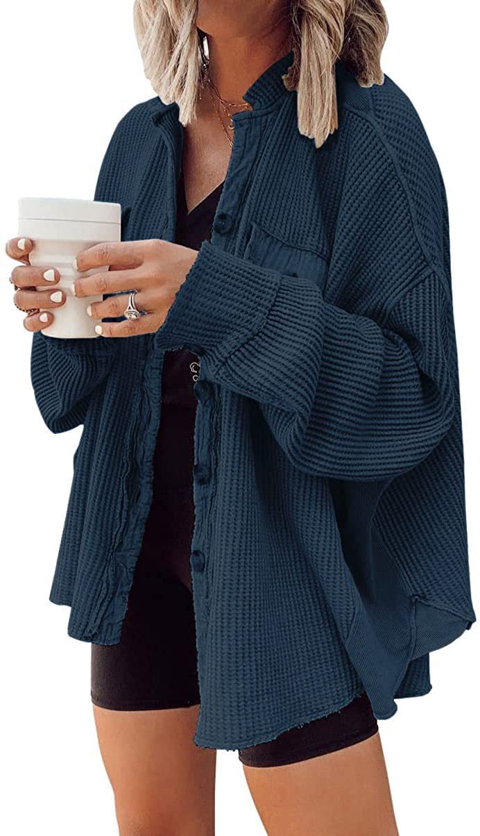 Women's Casual Textured Overshirt with Button Closure