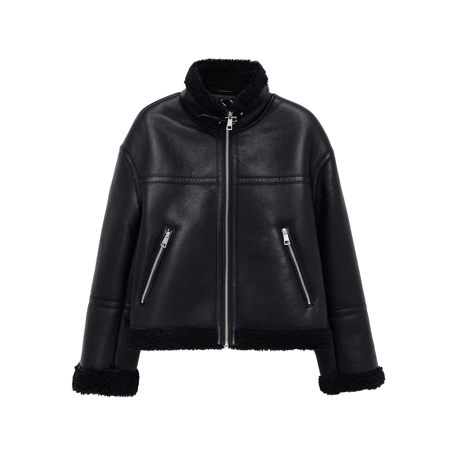 Elegante Lederjacke Aviator Stil Schwarz