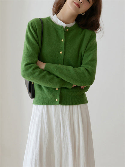 Women's Retro Cardigan Round Neck Gold Buttons