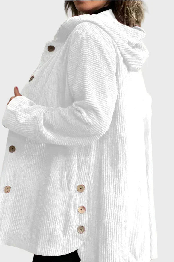 Practical winter jacket hood and buttons