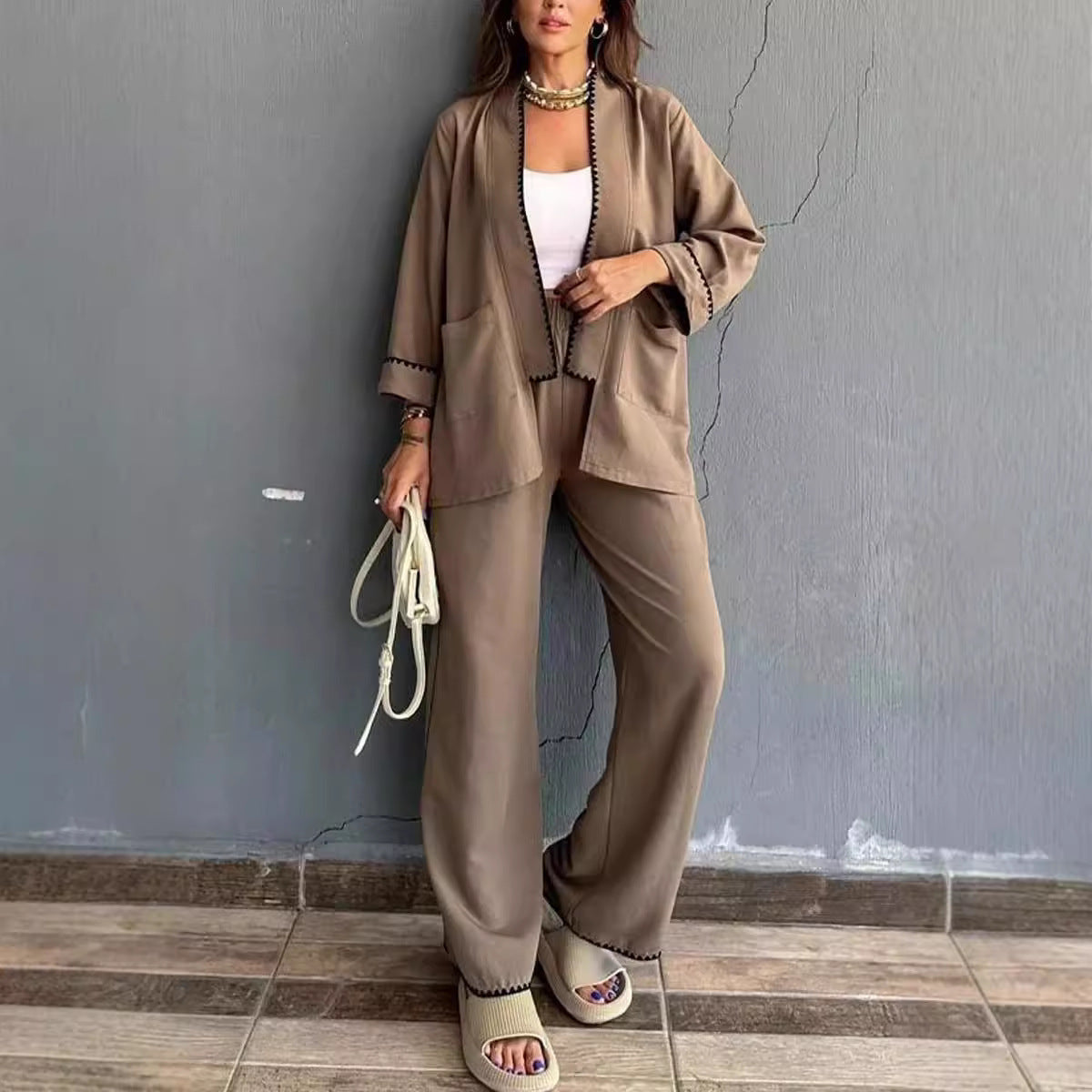 Lounge Jumpsuit Bequem Weite Beine mit Taschen - IdealeKleiden