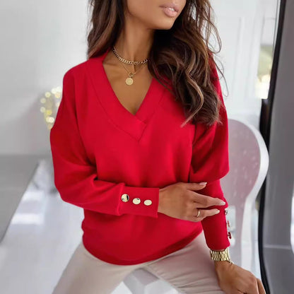 Women's V-Neck Sweater Chic Buttons Elegant Design
