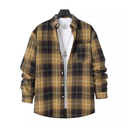 Plaid Shirt Plus Size Long Sleeve with Chest Pocket