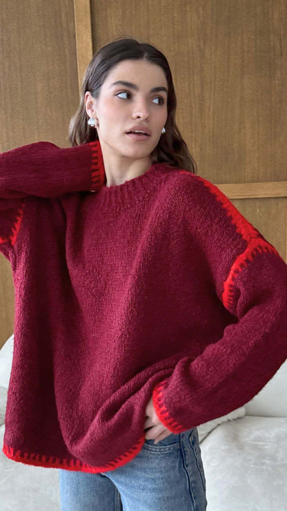Women's soft sweater with contrast details