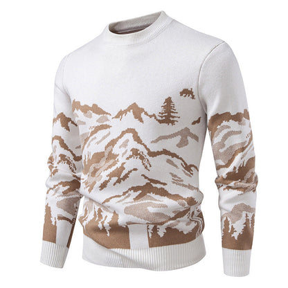 Men's Knitted Sweater Mountain Design High Collar Trendy
