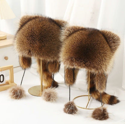 Damen Fellmütze Warm Ohrenschutz Bommel Schick