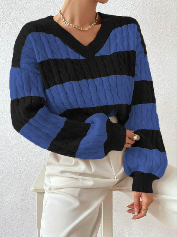 Women's V-Neck Long-Sleeved Knitted Sweater Elegant Design