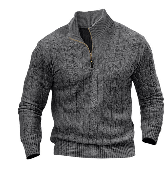 Men's Modern Cable Knit Jumper Open Collar
