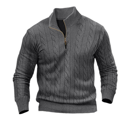 Men's Modern Cable Knit Jumper Open Collar