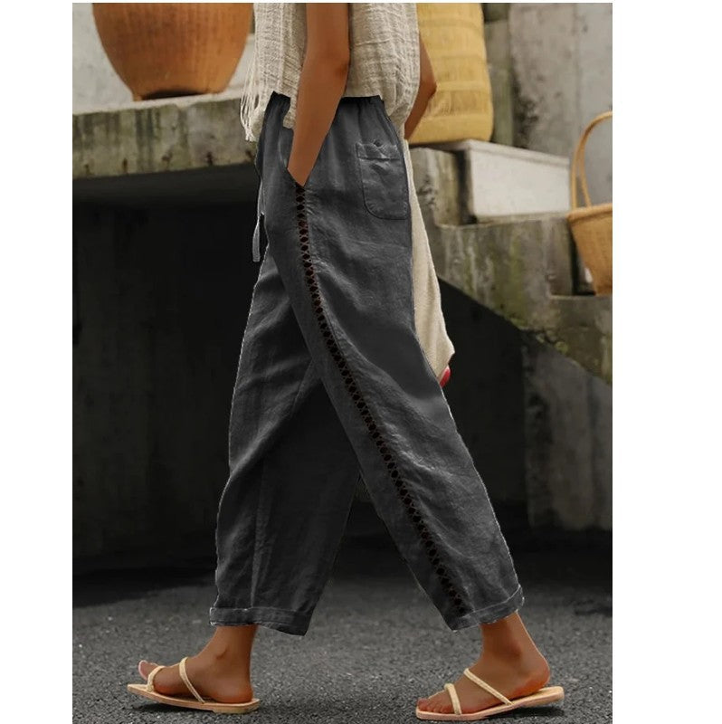 Women's Linen Trousers, Lightweight for Summer with Buttons