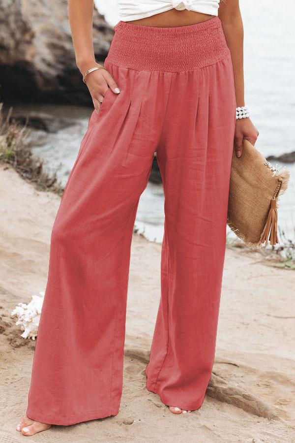 Women's Linen Trousers Wide Comfortable Pleat Detail
