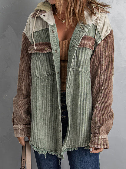 Large Oversized Jacket with Hood Corduroy Look