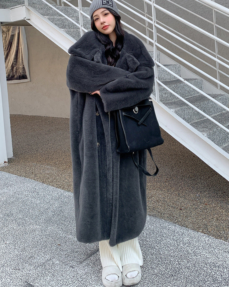 Luxury Coat Double Collar Faux Fur Long Women's Coat