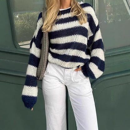 Women's Jumper Large Stripe Pattern Wide Sleeves