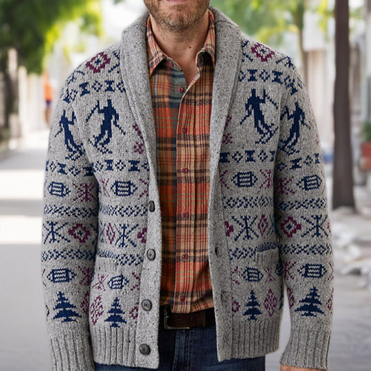 Herren Strickjacke Norweger Muster Praktisch - IdealeKleiden