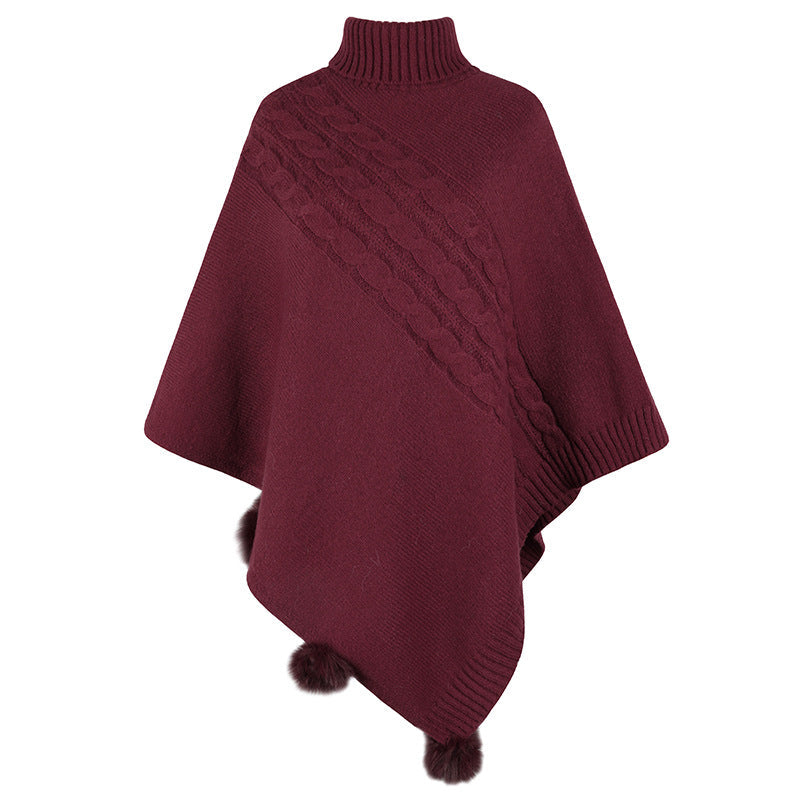 Women's Poncho Modern Cable Knit High Neck