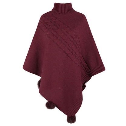 Women's Poncho Modern Cable Knit High Neck