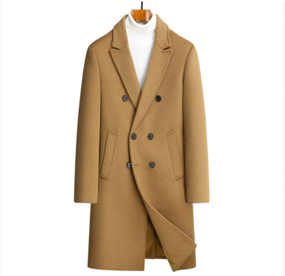 Men's Elegant Double-Vent Wool Coat with Lapel