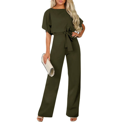 Elegant Women's Jumpsuit Long Sleeve Slim Belt