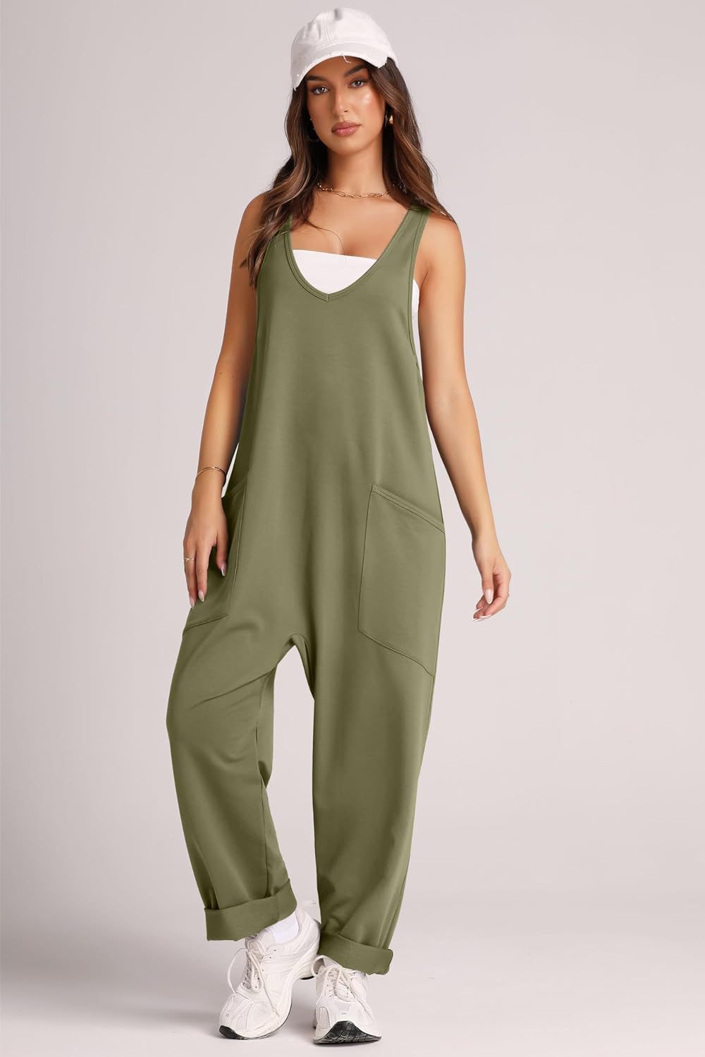 Women's Comfort Jumpsuit with Large Pockets and Stretch Fabric