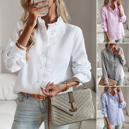 Frauen Bluse Rüschen Elegant Schnitt - IdealeKleiden