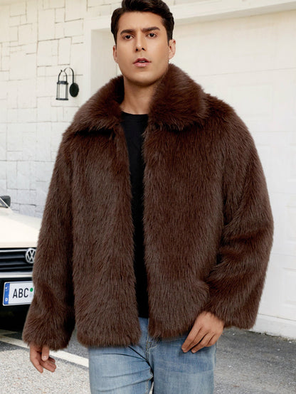 Men's Faux Fur Coat Soft with Wide Collar