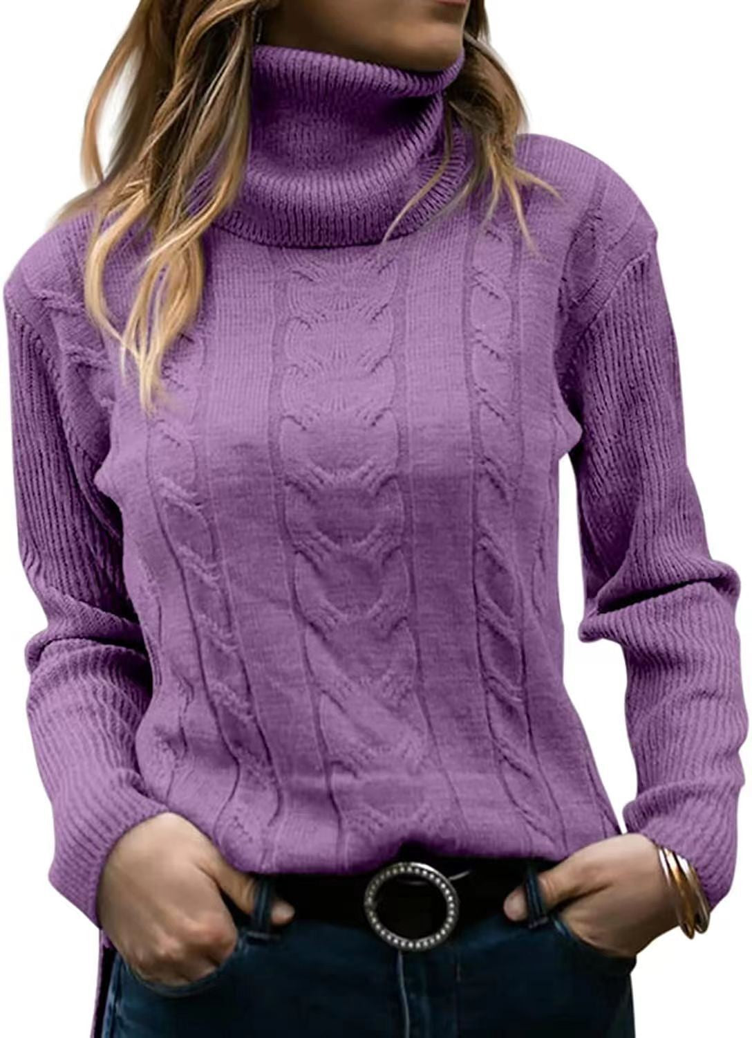 Women's Knitted Jumper Stand-up Collar Cable Knit Elegant