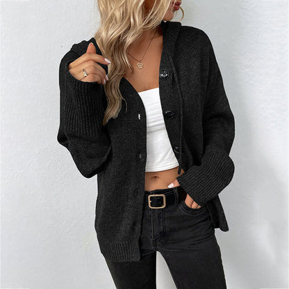 Women's Cardigan Hood Button Vintage Style