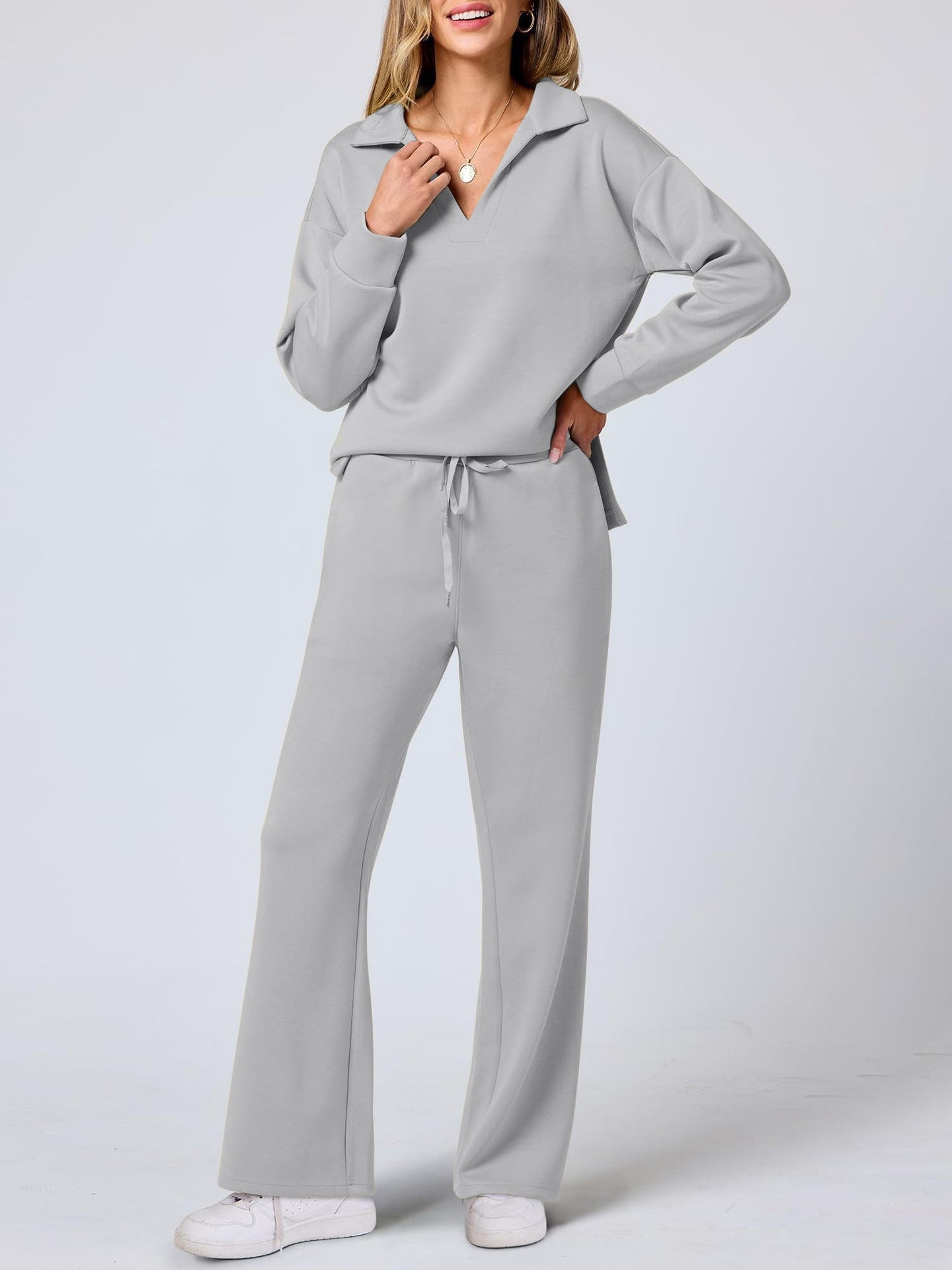 Women's Loungewear Set Elegant V-Neck Loose Fit