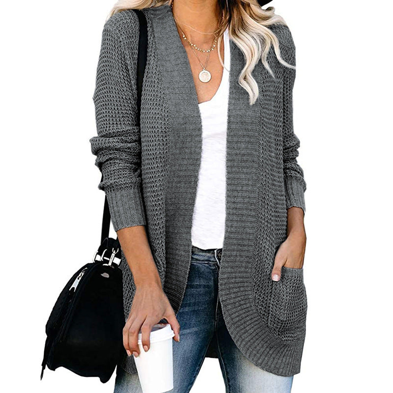 Damen Strickmantel Leger mit Taschen Offener Vorderteil